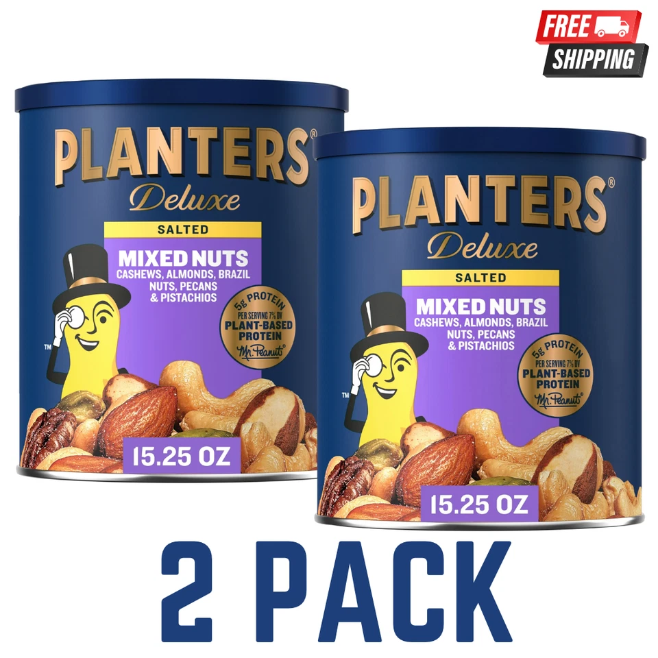 PLANTER'S Planters Mixed Nuts, Lightly Salted Deluxe Mixed Nuts, 15.25 Ounce, 2 Pack