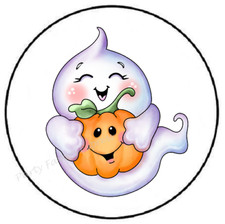 GHOST WITH PUMPKIN HALLOWEEN ENVELOPE SEALS LABELS STICKERS PARTY FAVORS