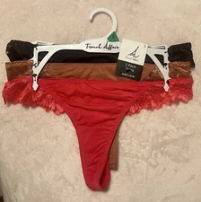 French Affair Women’s Azalea Lace Size Small 3-Pack 3 Colors Thong Panties NWT