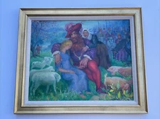 Mid Century Painting PORTRAIT HORSE PIG ILLUSTRATION ANTIQUE MYSTERY LANDSCAPE