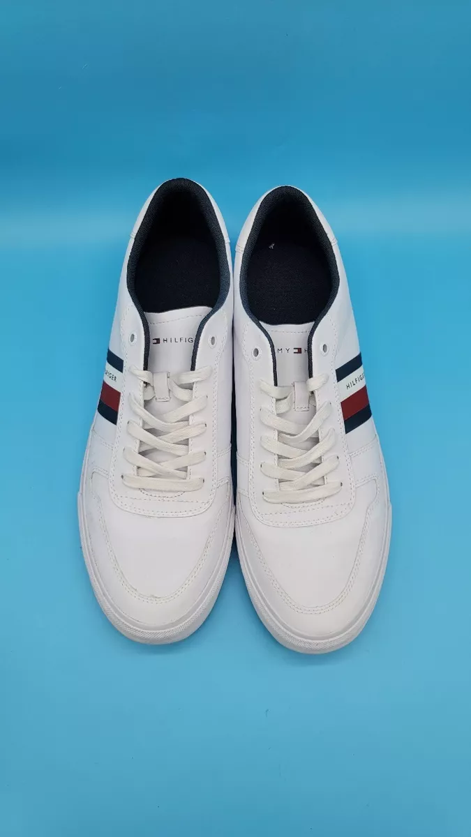 Tommy Hilfiger White Core Cupsole Shoes with Blue Sole