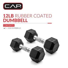 Pair 12lb Dumbbell Black 2PCS Coated Rubber Hex Dumbbell for Home Gym Training