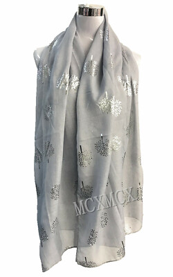 Damen Frauen Metallic Silber Folie Leben Baum Print Schal Glitzer Mode Halstuch