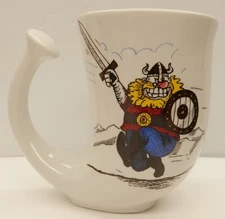 Figgjo Viking Coffee Cup Horn Shaped Mug w/Comic Style Figures