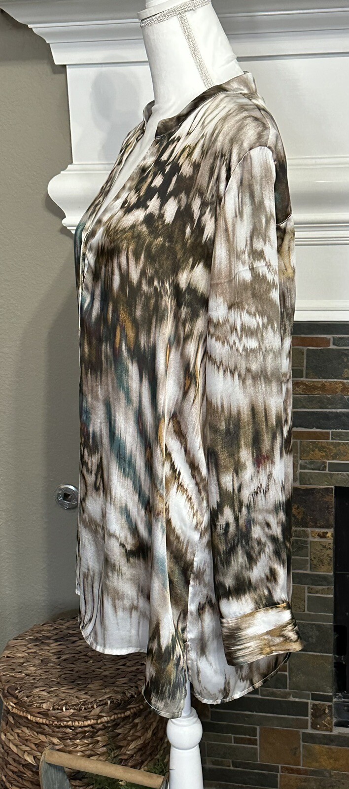 Soft Surroundings Brown Patterned Top Blouse Poly… - image 2