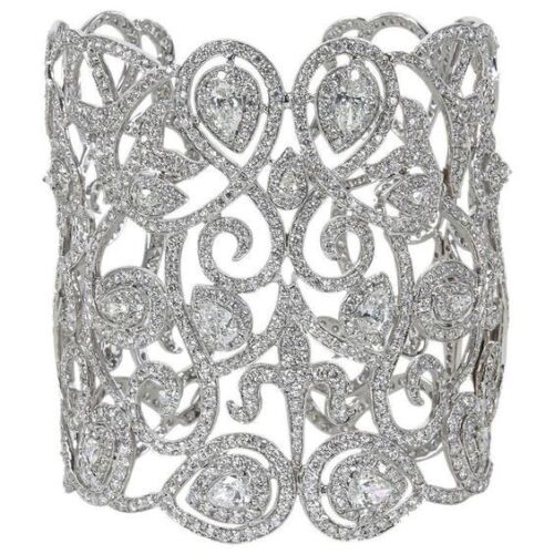 White Women Cuff Bracelet 925 Sterling Silver Unique Style Party Wear CZ Jewelry - Afbeelding 1 van 7