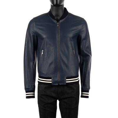 DOLCE & GABBANA Perforated Light Leather Jacket Blue 46 US