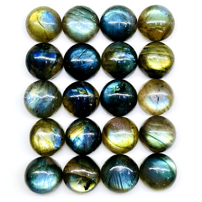 20 Stück Natürlich Labradorite 11mm Rund Flashy Lose Unbehandelt Cabochon
