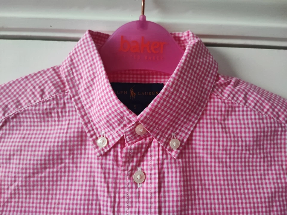 Ralph Lauren Polo Girl's checked shirt pink white button cotton size 5 years - Image 2 of 4