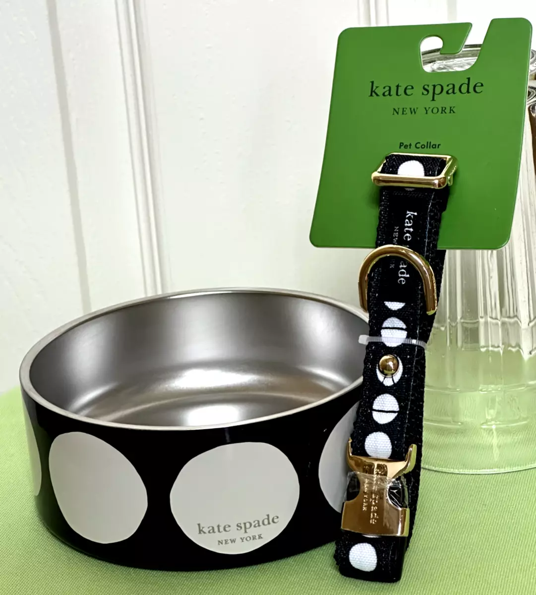 KATE SPADE PET DOG BOWL COLLAR SET NWT ART DOT S M