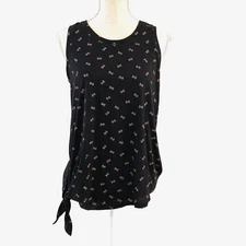 Xersion Women Size Medium Active Athletic Dumb Bell Print Top Tie Side