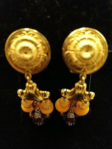 PENDIENTES DE ARAÑA GOLDTONE VIDRIO ROSA MELOCOTÓN CUENTAS CLIPON DE COLECCIÓN - Imagen 2 de 8