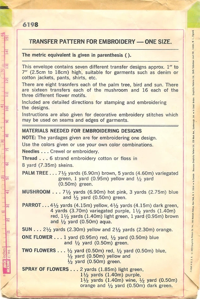 Vintage 1973 Simplicity # 6198 Transfer Pattern For Embroidery; One Size - Image 2 of 2