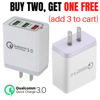 US 3 Port Fast Quick Charge QC 3.0 USB Hub Wall Home Charger Power Adapter Plug