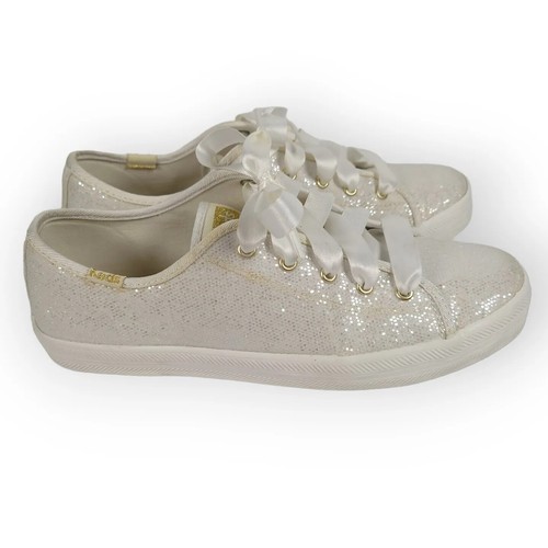 Keds Kickstart Celebration Sneaker Shoe White Sparkle Girls Kids Size 3.5M - Picture 4 of 10