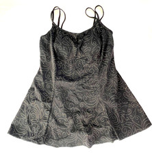 Robby Len Swimfashions Size 14 Skirted Swimsuit Black with Silver Beaded Swirls