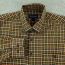 Scott Barber Shirt Mens Large Brown Yellow Business Casual Classic Travel