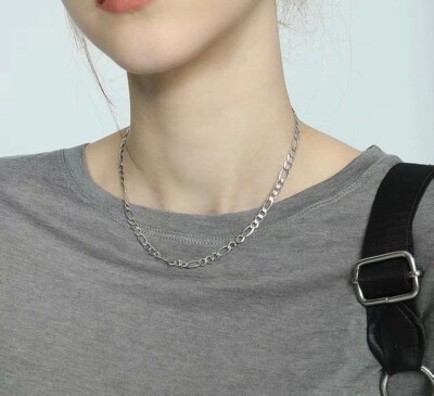 Minimalist Style Solid Stainless Steel Necklace Trend Figaro Chain 16-18 Inches