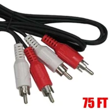 75FT 2 RCA Male to Male Dual Stereo Audio Cable Cord Nickel Plated HDTV DVD PC