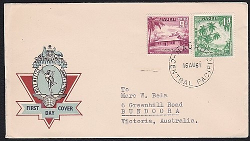 NAURU 1961 Australia generic FDC with 1d & 9d used to Oz - not a FDC.......B8489