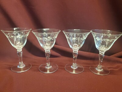 MCM Vintage Pioneer Willow Moon Etched Glass Cordials - 4.5'' (4 stems) 