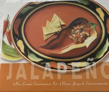 CLAY ART 2-Piece Platter and Dip Tray Jalapeno Chili Pepper Entertainment Set