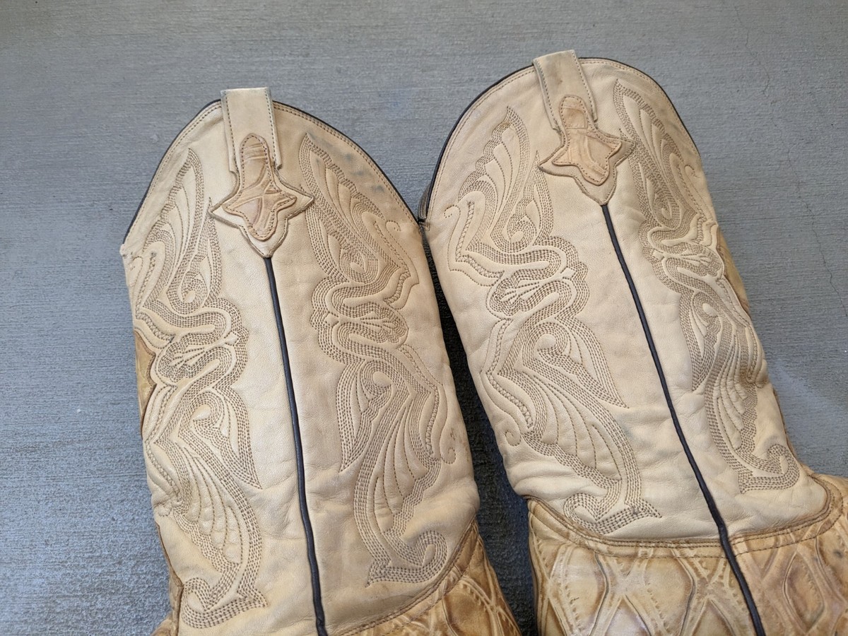 Botas Jaca Cowboy Boots Beige Leather Men 10.5 29.5 Western  display picture 1