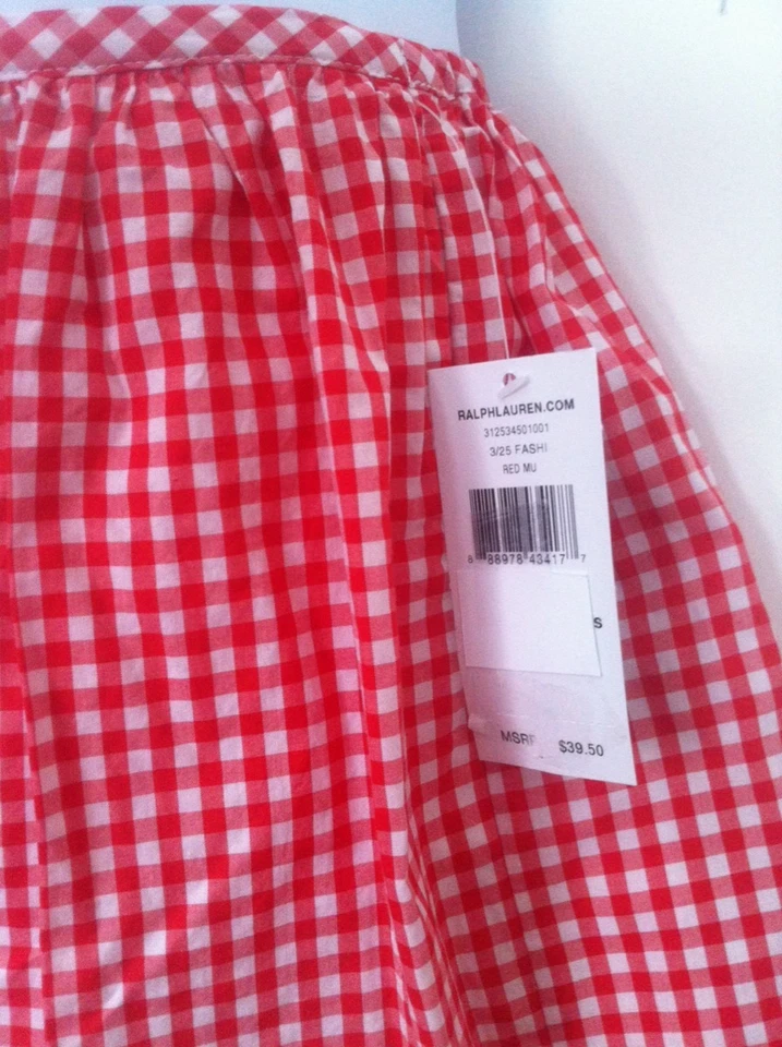 Falda Ralph Lauren Niñas Roja/Blanca Bolsillos Guinga Algodón Forrada Talla 5 Nueva con Etiquetas Foto 4 de 4