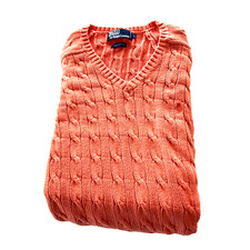 Polo Ralph Lauren Vintage Cable Knit Sweater Mens Large Orange Cotton
