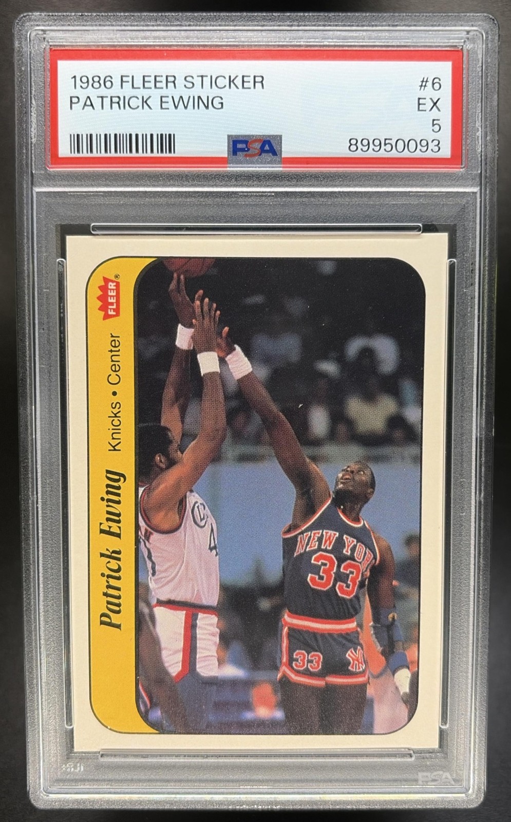 1986-87 Fleer Patrick Ewing #6 Stickers RC Knicks PSA 5