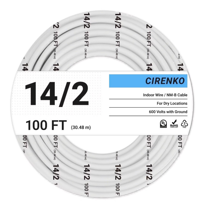 14/2 NM-B Cable 100 FT – UL Listed Residential Indoor Electrical Wire with Groun