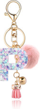 Resin Alphabet Initial Letter Keychain Keyring for Women Purse Handbags With Fur