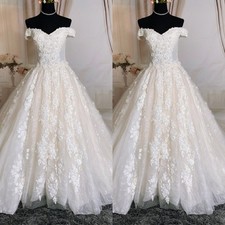 Light Champagne Wedding Dresses Lace Flower Appliques Off Shoulder Bridal Gowns