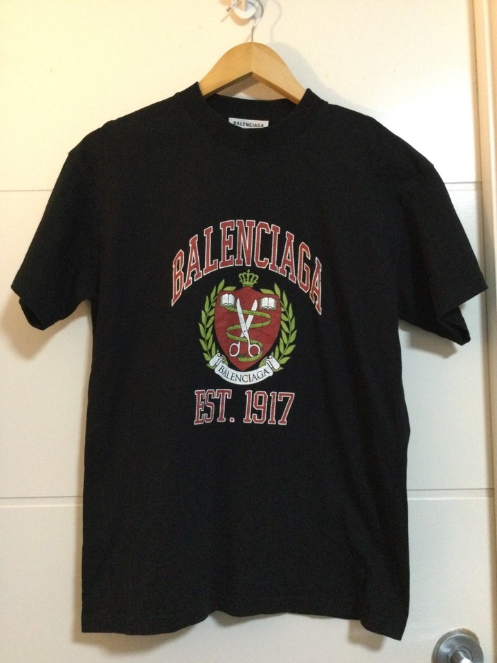 Balenciaga Black Unisex College Crest Logo T-Shirt