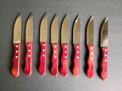 Set Of 8 Tramontina Jumbo Steak Knife Red Handle ~ Brazil Preowned