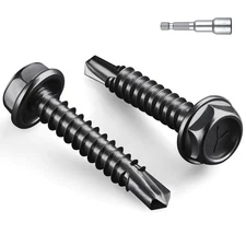 62 PCS #14x1 Inch Black Self-Drilling Screws for Metal 410 Stainless Steel