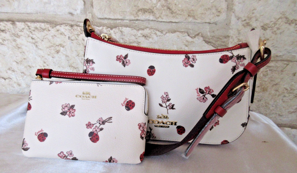 NEW Coach Jes Baguette Ladybug Floral Print Crossbody Bag +