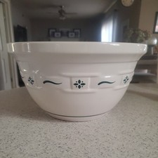 Large Longaberger Pottery Woven Traditions Green 10 in Mixing Bowl Made in USA