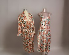 2pc Vintage Josie Natori Slip Dress Night Gown Robe Lightweight Satin Pajamas