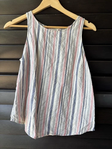 Universal Threads Small Stripe Tank Top Cotton Linen Blend Back Buttons
