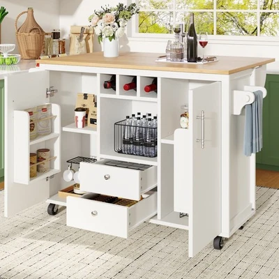 MERAX Rolling Kitchen Island Trolley Cart with Drop Leaf Tabletop, Storage Cabinet
