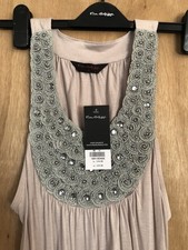 BNWT Miss Selfridge Mushroom & Silver Beaded Tunic Dress Top Size 8 RRP £29.00