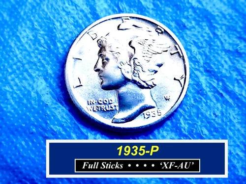 1935-P Mercury Dime  ➳  "XF-AU"  ➳  Nice Luster  ➳  Full Fasces Sticks  ➳  335p