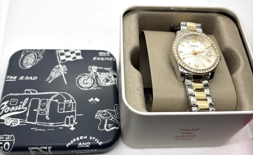 Reloj para mujer Fossil Riley tono remolque bisel cristal inoxidable fecha 255300 Foto 4 de 4