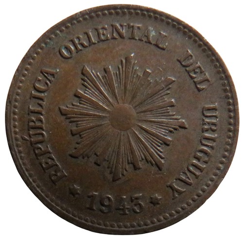 1943 Uruguay 2 Centesimos Coin