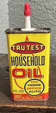 Vintage Tru-Test Household Oil 4oz Metal Tin Can Advertising FREE SHIPPING
