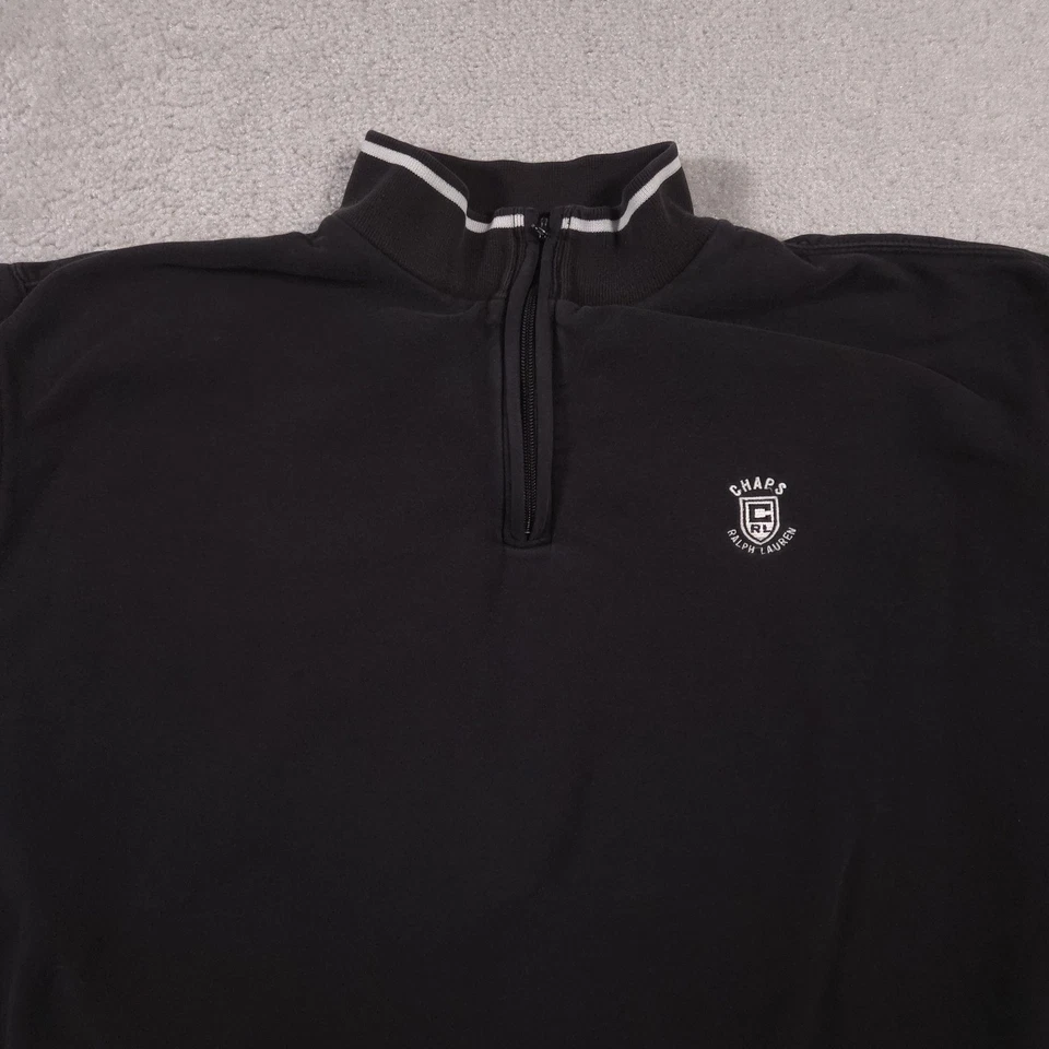 Chaps Ralph Lauren Sweatshirt Mens XL Black Quarter Zip Fleece Pullover Logo - Image 3 of 4