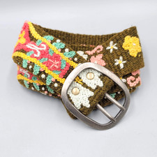 Jenny Krauss Wildflowers Multicolor Floral Embroidered Wool Belt Handmade Sz M