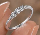 VVS1 D 925 Silver Real Moissanite Three Stone Engagement Ring Pave Band Size 7