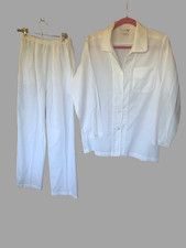 NWOT Vintage Miss Elaine White Cotton Blend Long Sleeve Pajama Set Size Small